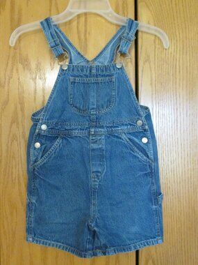 FADED GLORY GIRL'S SIZE 5 SHORTALLS MED BLUE STONE WASHED DENIM OVERALL SHORTS B